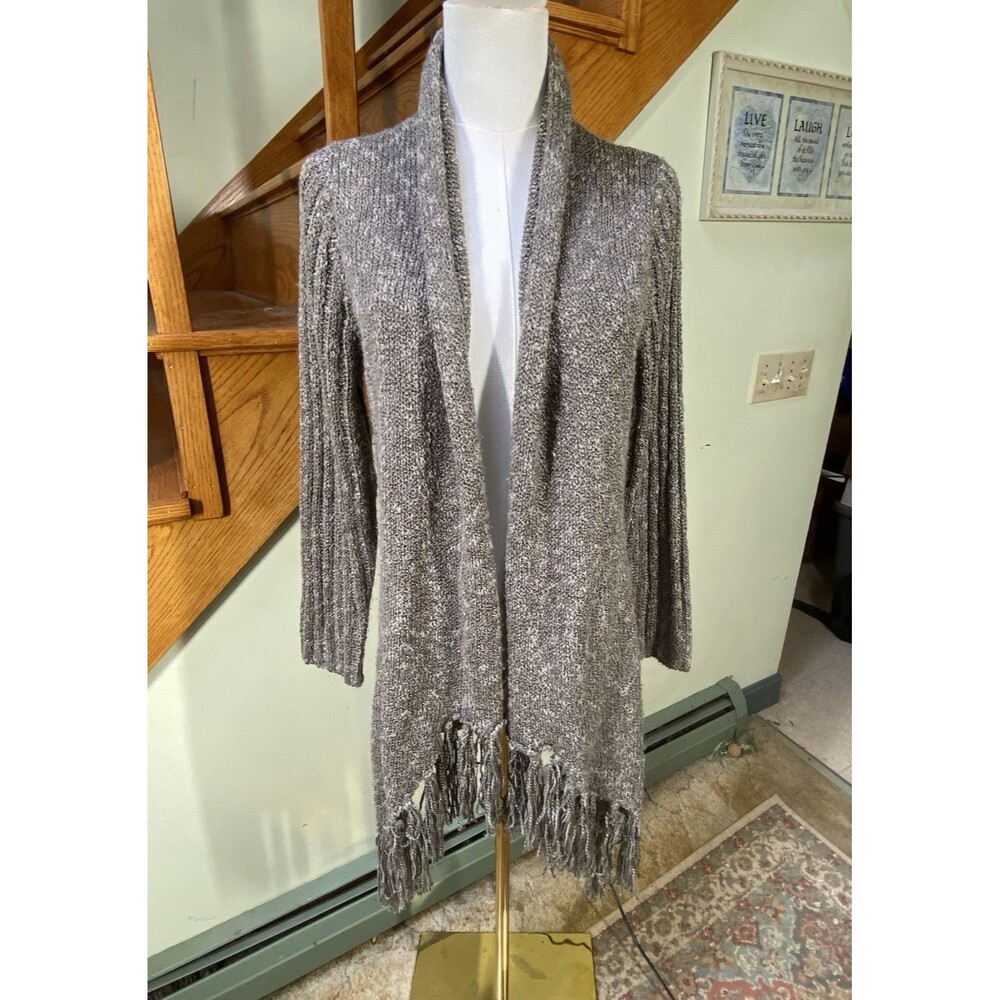 Wind River Size M Brown Open Knit Fringe Cardigan Sweater Boho Festival Western